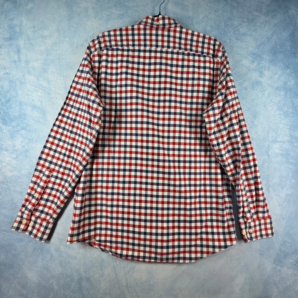 Banana Republic Mens Oxford Standard Fit Gingham Shirt Red White Blue Large